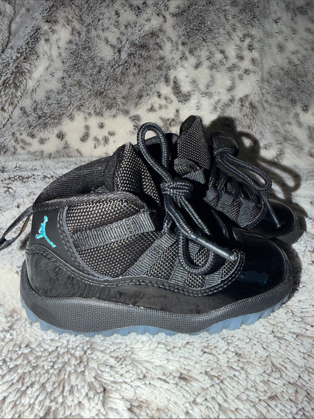 Jordan 11 Gamma Toddler Black with Aqua Jumpman Retro Sneakers